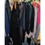Six assorted velvet jackets, three velvet dresses, one velvet skirt, two black evening dresses