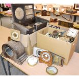 Two boxes of mantel clocks, clock cases and clock movements