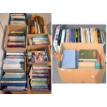 Nine boxes of books including Antiques reference, woodworking, interior design etc