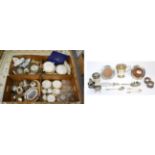 Four boxes of china, glass and silver plate including Royal Worcester, Noritake etc, and a small