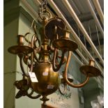 A Dutch style six light bronze chandelier (a.f.)