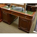 Reproduction mahogany desk with green leather top