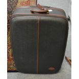 Mulberry large black Scotchgrain leather hard suitcase/travel case, trimmed in burgundy leather