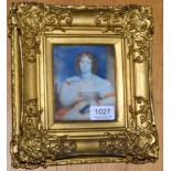 English School (early 19th century), miniature portrait of a girl, with ringletted hair, wearing a