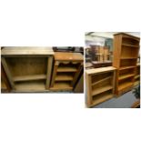 Stripped pine comprising a pair of open bookcases; another smaller and a further large example (4)