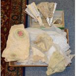Assorted 19th century and later lace, costume accessories including lace collars, modesty panels,