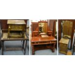 A 19th century mahogany dressing table, an early 20th century oak bedside cupboard, a 19th century