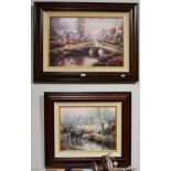 After Thomas Kinkade (American 1958-2012), limited edition canvas prints with hand embellished