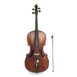 Cello 29.25'' two piece back, requires extensive work and restoration, upper bout 13.25'', middle