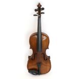 Violin 13.25'' two piece back, ebony fingerboard and tailpiece, has double purfling to front and