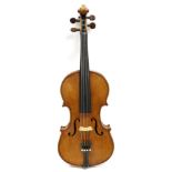 Violin 14.5'' two piece back, ebony fingerboard, hand written label reads 'F Simmons Maker Whitby