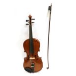 Violin 12 5/8'' two piece back, student child violin, ebony fingerboard and tailpiece, with fitted