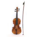 Violin 14.25'' two piece back, ebony fingerboard and tailpiece, label reads 'Made in Germany'