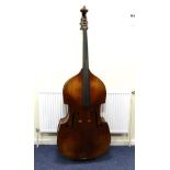 Double Bass Three Quarter Size student plywood with label 'Made in Western Germany' has damage to