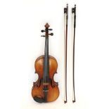 Violin 14.25'' two piece back, ebony fingerboard and tailpiece, label reads 'Wolff Bros Violin