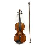 Violin 14'' one piece back, ebony fingerboard, pegs and tailpiece, has label which is for the most