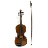 Violin 14'' two piece back, ebony pegs and tailpiece, no label, with bow, in case