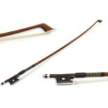 Cello Bow stamped 'Thipouville-Lamy' with tortoise shell frog, length excluding button 700mmFrog has