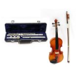 Flute B&H 400 in case, together with a child's violin with 10'' back (cased) (2)