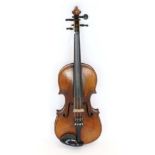 Violin 14'' one piece back, ebony fingerboard, label reads 'Antonius Stradivarius Cremonensis