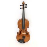 Violin 14'' two piece back, label reads 'Joseph Klotz Deutsche Arbeit 1886', back stamped 'Klotz'