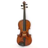 Violin 13'' two piece back, ebony fingerbaord and tailboard, label reads 'Antonius Stradivarious