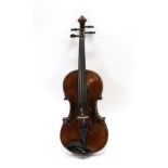 Violin 14'' one piece back, ebony fingerboard, tailpiece and pegs, two labels inside, both