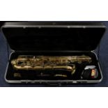 Elkhart DeLuxe Baritone Saxophone keyed from low A to top F#, comes with Yamaha 5C mouthpiece and