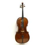 Cello 29.5'' two piece back, label reads 'Ludoricus Guersan prope Comoediam Gallicam Luttetioe