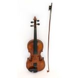 Violin 14.25'' one piece back, ebony fingerboard, label reads 'Jacobus Stainer in Absam Prope