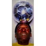 After Marc Quinn (b.1954) Pele balancing a ball Signed by Pele, photographic print, 212cm by 113cm