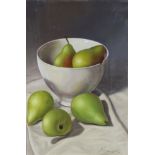 *Marcos (Contemporary) Spanish Still life of pears in a white bowl Signed, oil on canvas, 34cm by