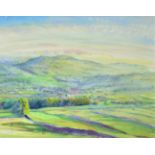 Piers Browne (b.1949) ''Waxing Moon- June Sunset over Wensleydale'' Initialled and inscribed 8pm,