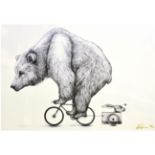 Amy Dover (Contemporary) A bear on a bicycle Signed and numbered 53/100 serigraph, together with two