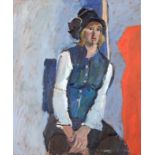 Eric James Mellon (1925-2014) Portrait of a young girl wearing a hat Oil on canvas, 75cm by 62.5cm