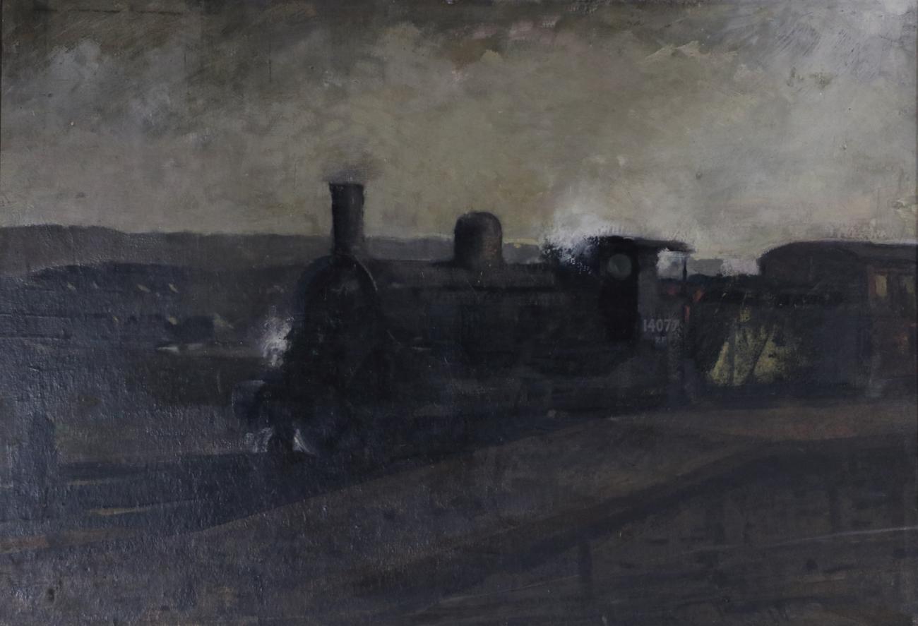 Ernest Burnett Hood (1932-1988) Steam train Signed, oil on board, 51cm by 94cm
