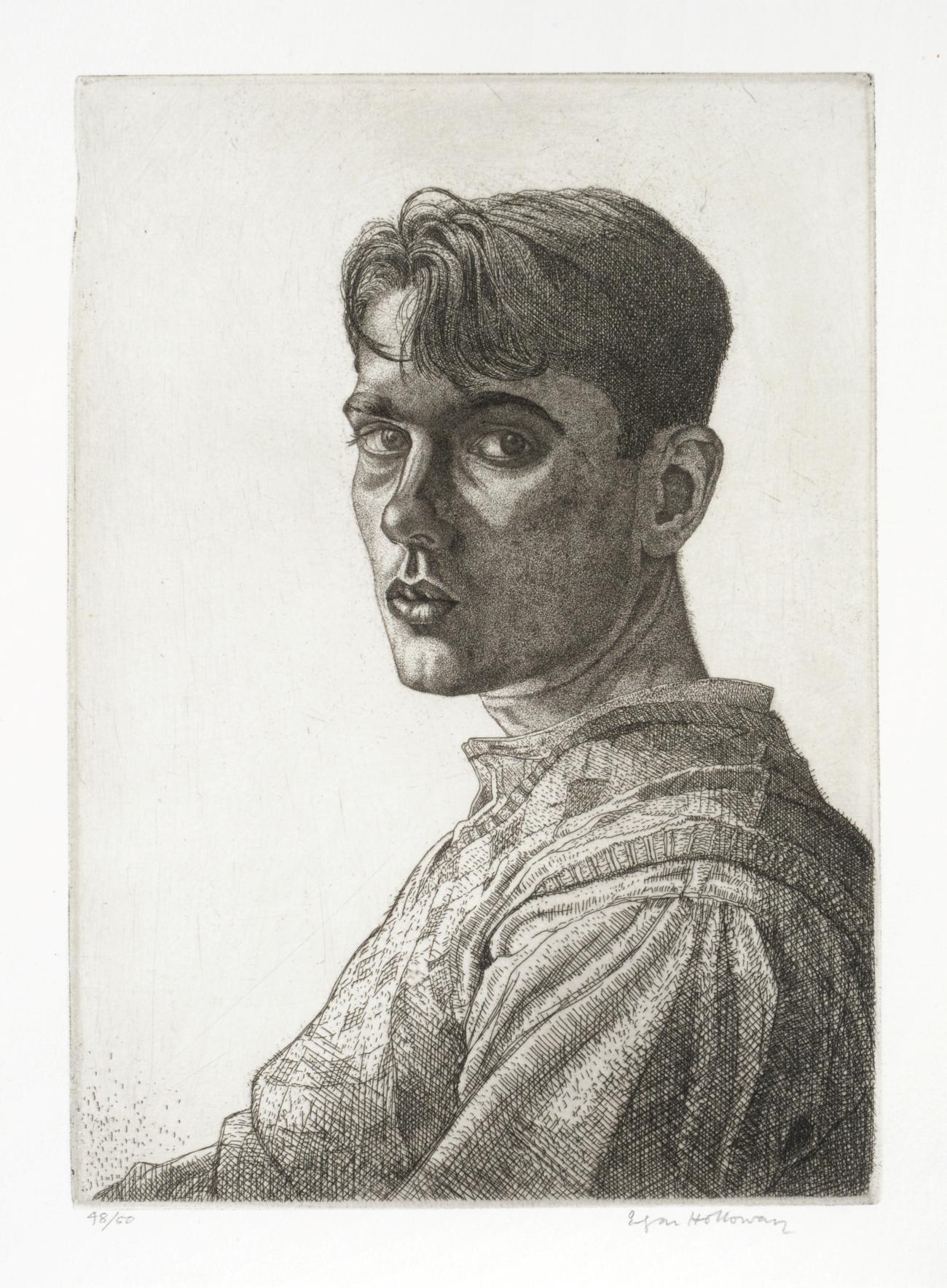 Edgar Holloway RSPP (1914-2008) ''Self Portrait'' Signed in pencil and numbered 48/50, etching, 26cm