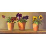 Ian Parker (b.1955) ''Potted Pansies'' Signed, oil on board, 21.5cm by 44cm