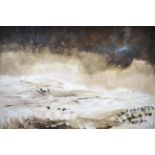 Colin Moss (b.1948) Sheep in a snowy landscape Signed, oil on canvas, 99.5cm by 150.5cm