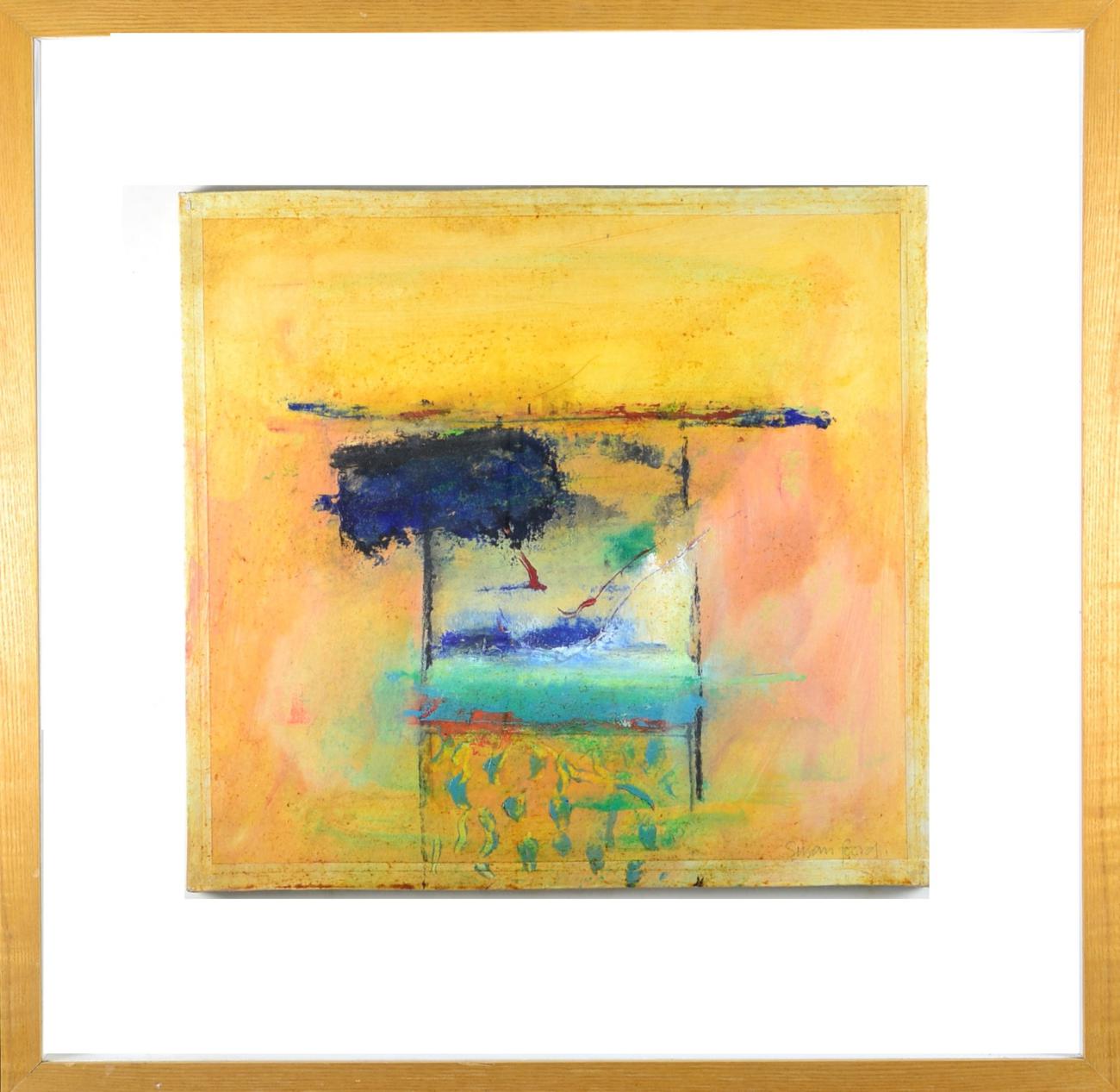 Susan Foord (b.1945) Abstract landscape Signed, mixed media on paper laid onto board, 33cm by 35cm