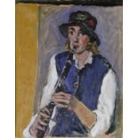 Eric James Mellon (1925-2014) Portrait of girl wearing a hat playing a clarinet Signed, dated (19)66