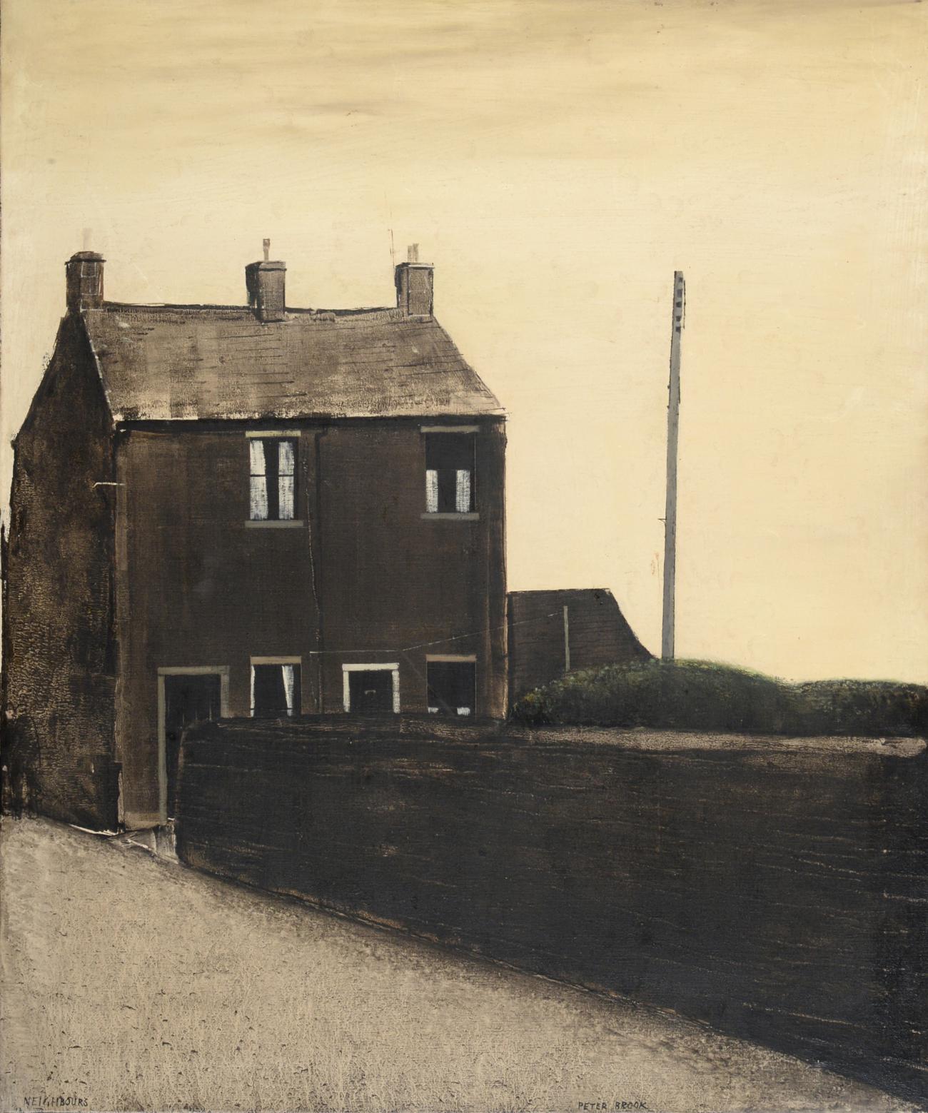 Peter Brook (1927-2009) ''Neighbours'' Signed and inscribed, oil on canvas, 61cm by 51cm Provenance: