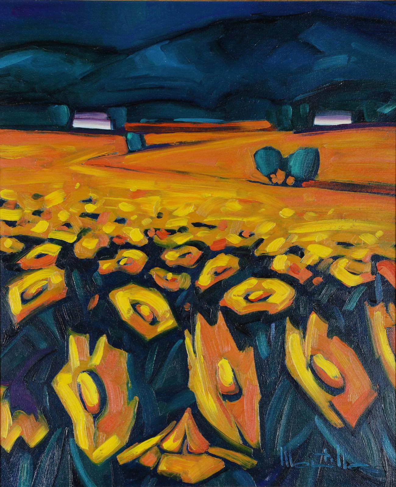 Chico Montilla (b.1961) Spanish ''Girasoles'' Signed, inscribed verso, oil on canvas, 45cm by 37cm