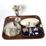 A small shaped circular silver salver; together with an assortment of silver and other items