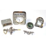 Silver mounted pocket watch stand; matchbox holder; tortoiseshell photograph frame; oval frame; menu