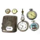 A silver pocket watch, two lady's 9 carat gold wristwatches, a silver cigarette case etc