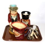 A Sarreguemines Majolica pottery character jug, John Bull; two others by Royal Doulton & Shorter;