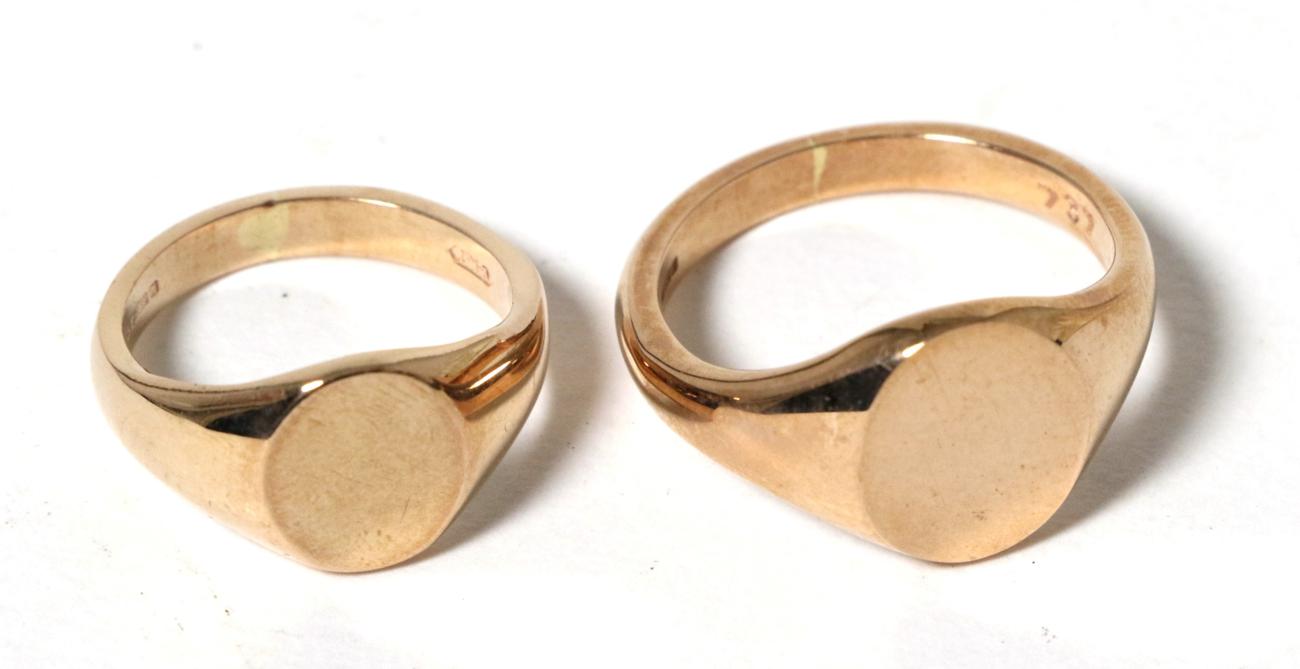 Two 9 carat rose gold signet rings, finger size S1/2 and LGross weight 10.9 grams