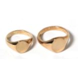 Two 9 carat rose gold signet rings, finger size S1/2 and LGross weight 10.9 grams