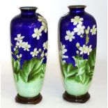 Pair of 20th century Japanese cloisonne vases on turned wooden stands
